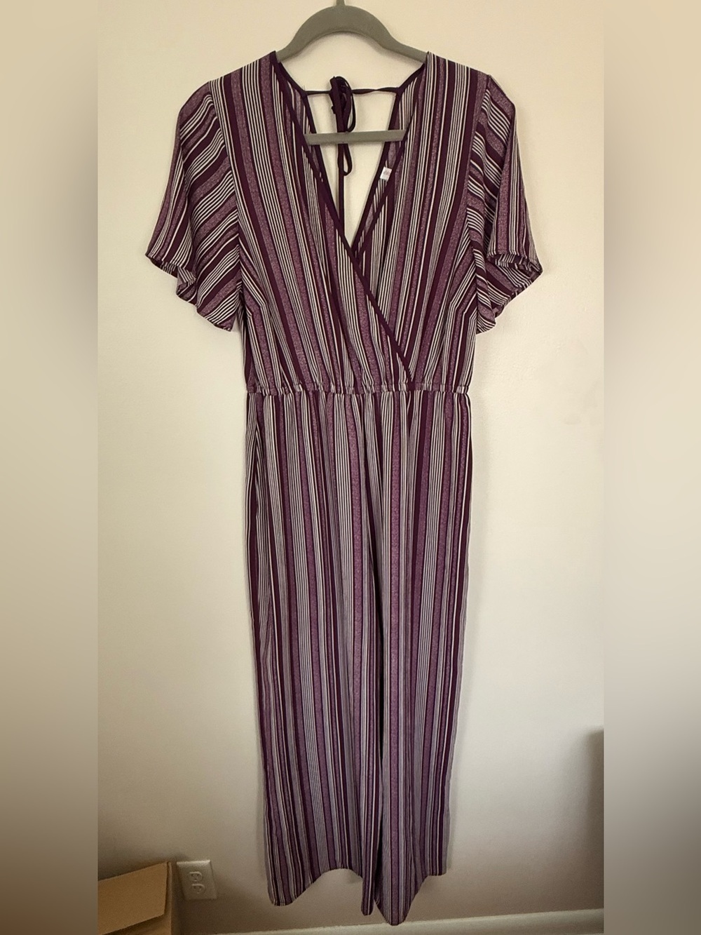 Xhilaration Plum and White Striped Jumpsuit Dress